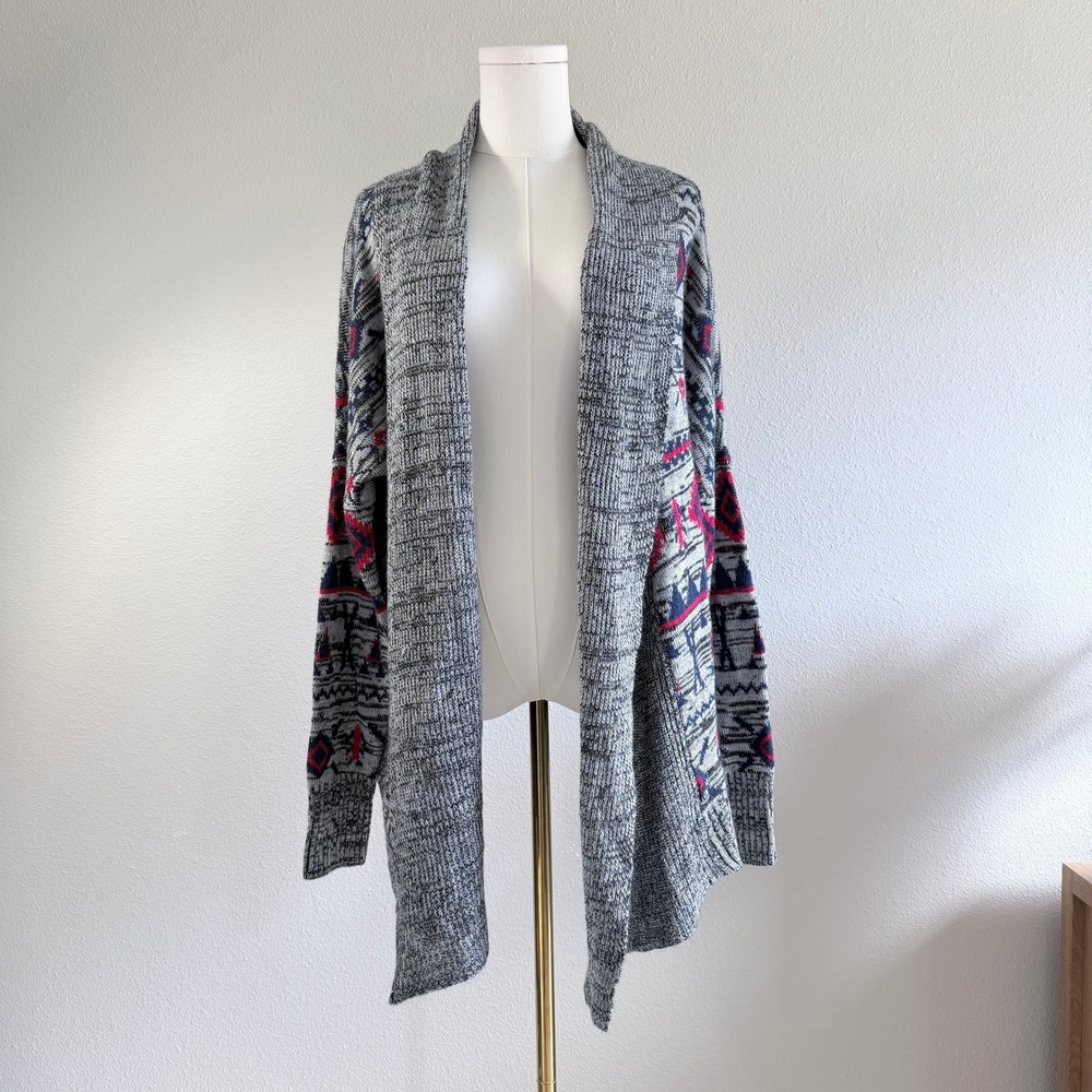 Roxy Aztec Draped Knit Cardigan Grey Blue Red Western Americana Large‎